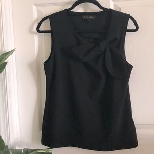 Banana Republic sleeveless black blouse with bow detail at neckline
